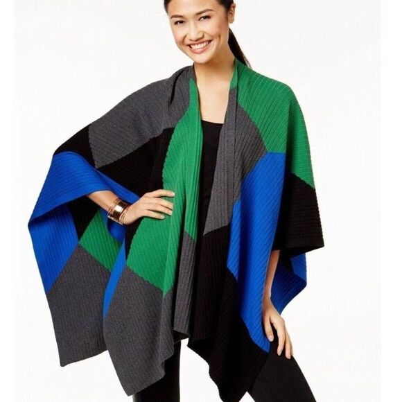Vince Camuto Colorblock Wrap/Poncho Rib knit Size XS/S - Picture 1 of 11